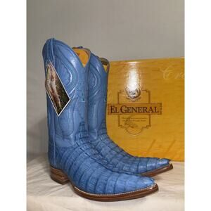 El General Cowboy Boots Blue Leather Embroidered Croc Leather Mens Size 6